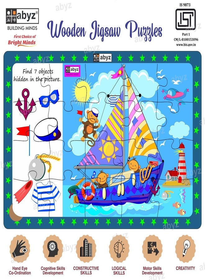 ABYZ Wooden Jigsaw Puzzle - Monkeys Sailboat Playset for Fun Educational & Little Explorers, 20-Pieces & Pack of 5 Multicolor | Birthday Gift for (3 Plus Years) Age Kids. - Image 4